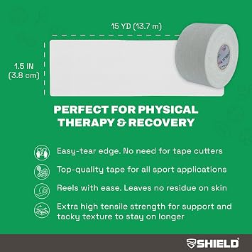 SHIELD Athletic Tape, 1.5 in x 15 yd, 32-Roll Case, Black