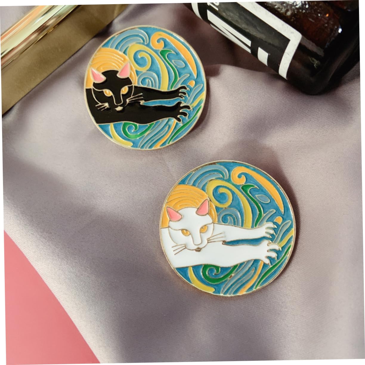 Broches exquisitos de aleación esmaltada con diseño de Gato de Dibujos Animados Vintage para Mujer.