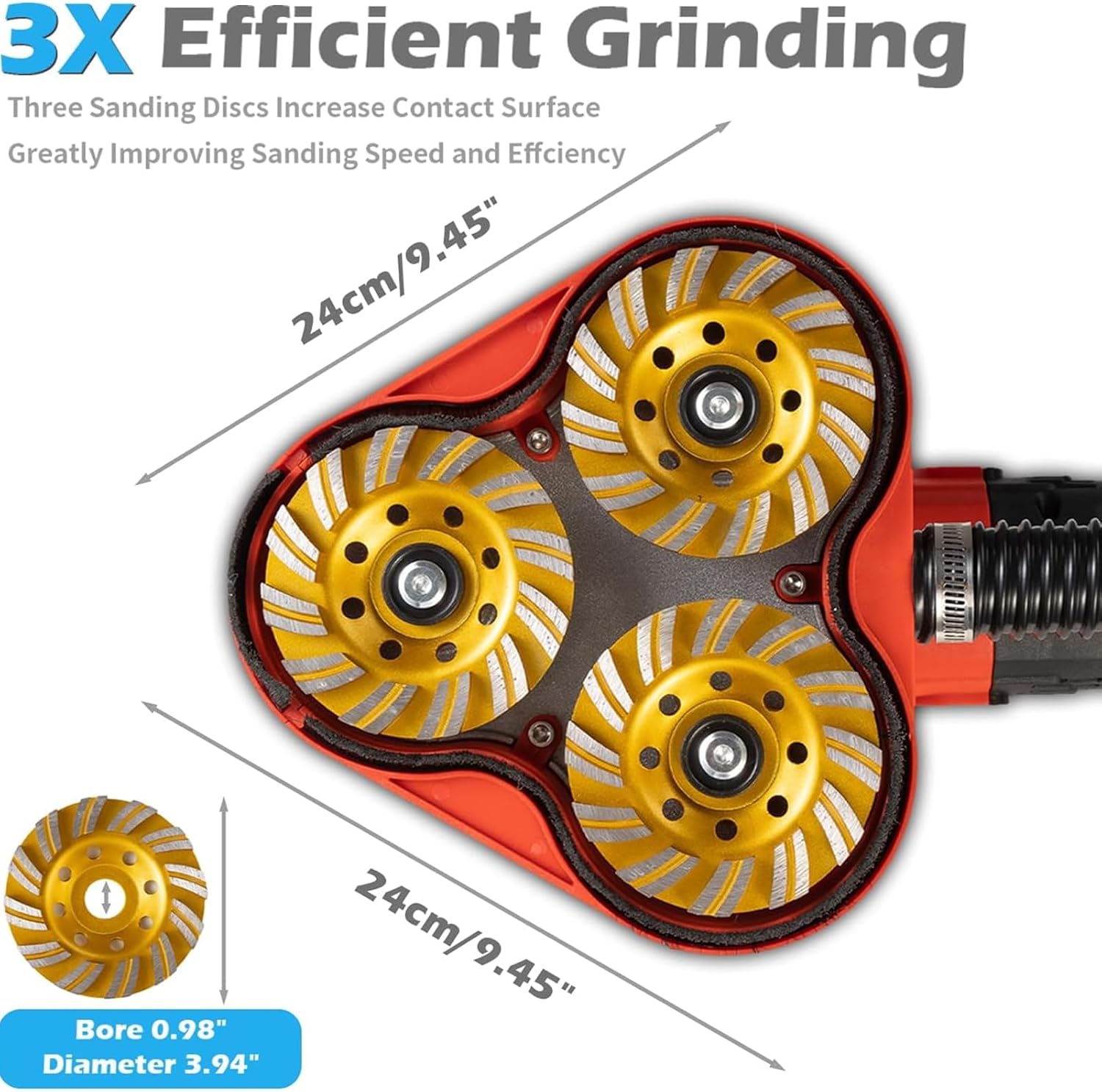 3000w Electric Diamond Polisher Machine, Concrete Surface Grinder Kit With 6 Diamond Wheels, Rock/Stone/Granite Polisher & Dust Vacuum Attachment For Cement, Marble, Epoxy Floors