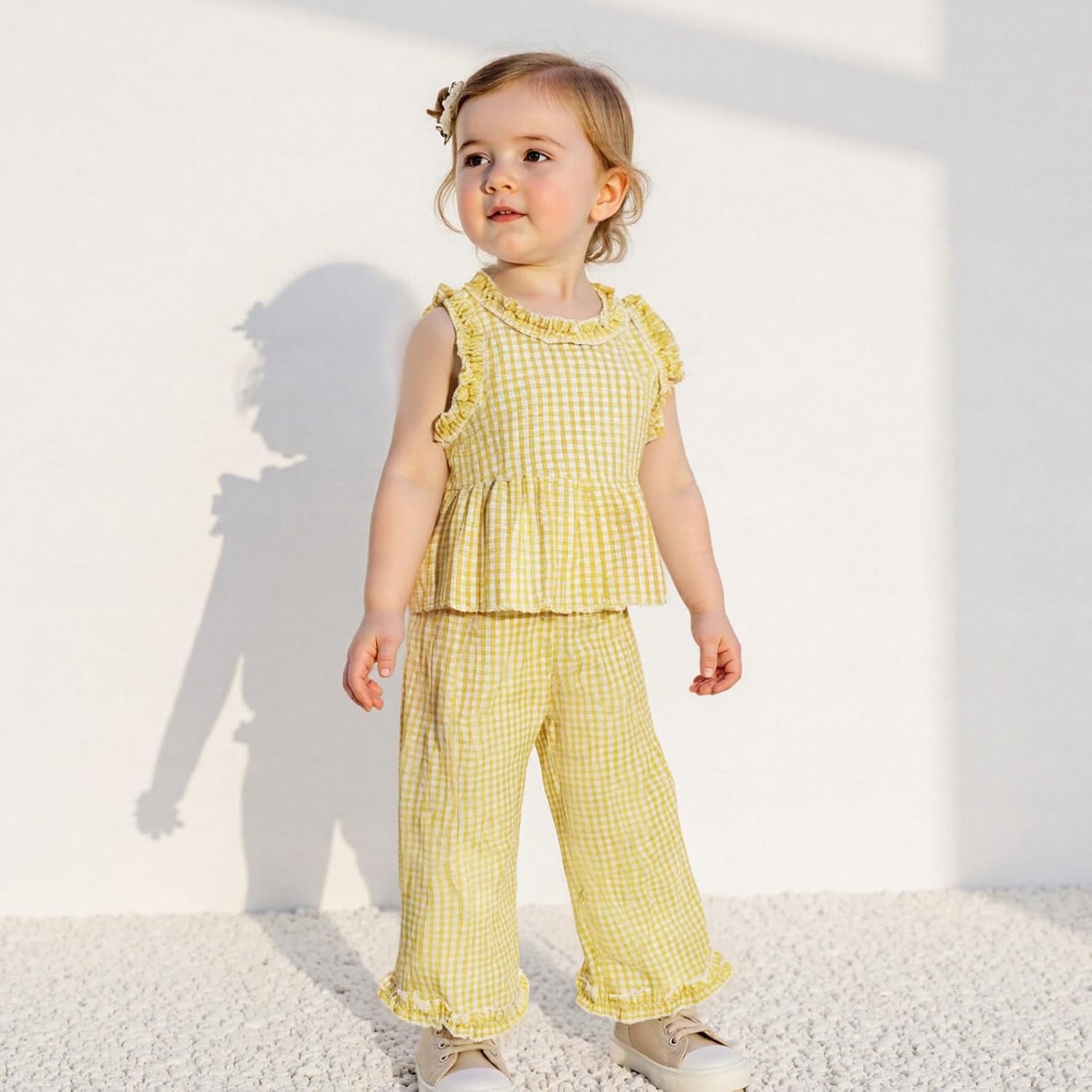 Kupretty Toddler Girl Clothes Baby Summer Outfits Gingham Ruffle Sleeveless Vest Shirt Tank Tops Pants Set 1T 2T 3T 4T 5T - Image 4