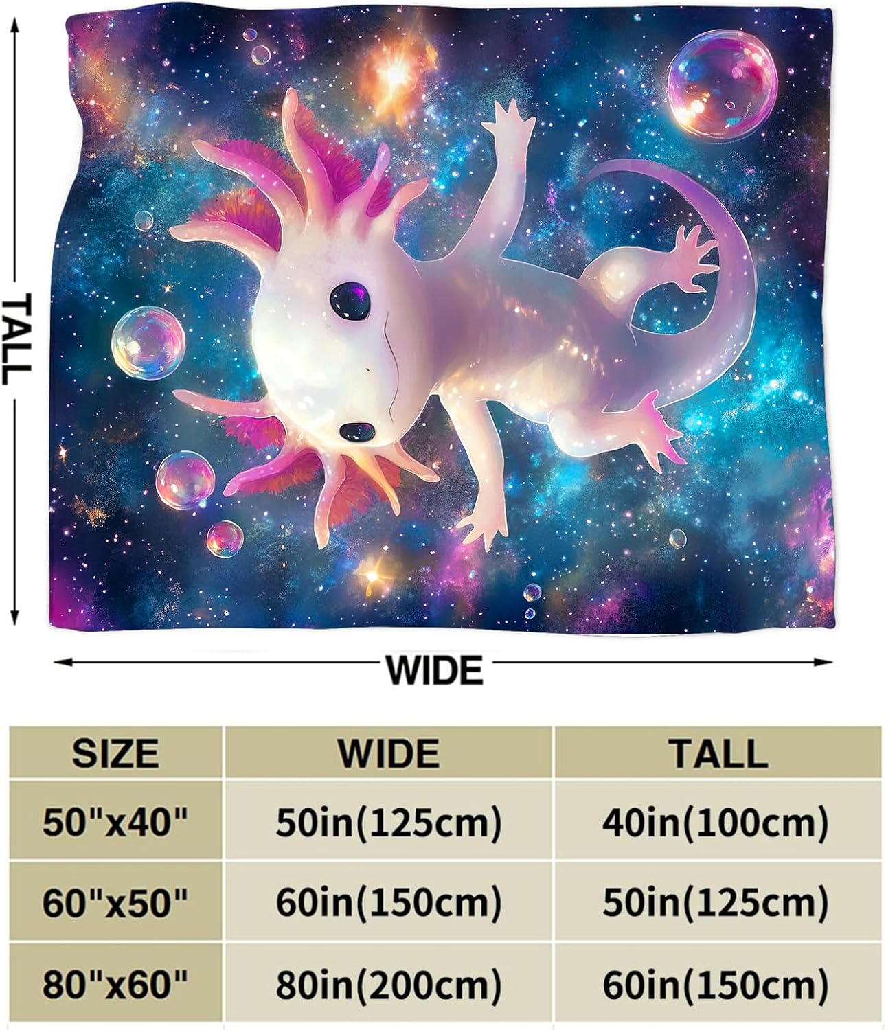 Axolotl Blanket Gifts for Girls Boys Soft Warm Plush Cute Kawaii Axolotl Animal Galaxy Throw Blanket Flannel Fleece Fuzzy Salamander Blanket for Kids Lover Bed Couch Living Room Decor 50"X40" - Image 5