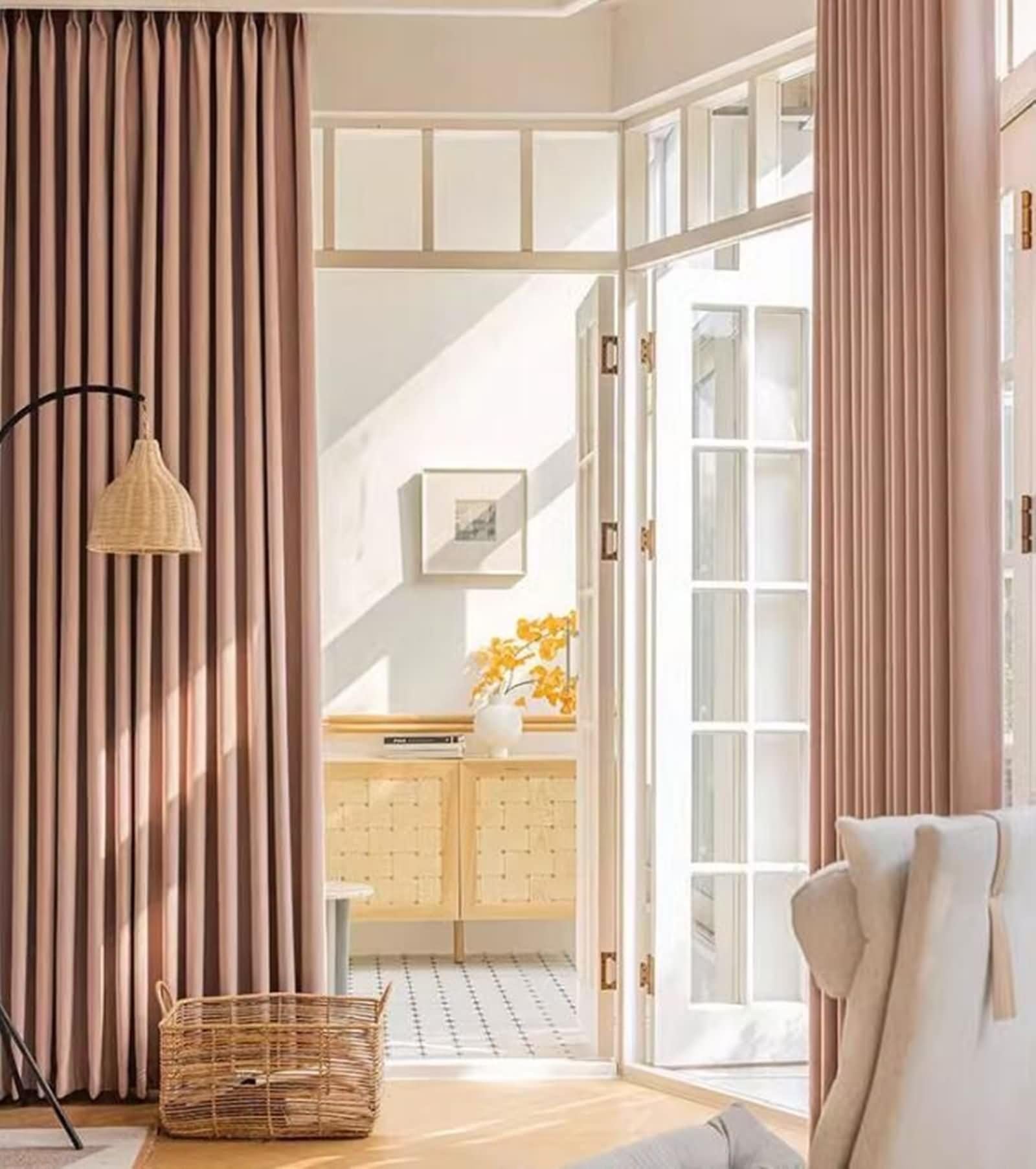 Beydodo Rideaux Occultant Salon Lot de 2, Rideau Fenetres Opaques 107 x 115 Oeillet, Rose Uni Texturé