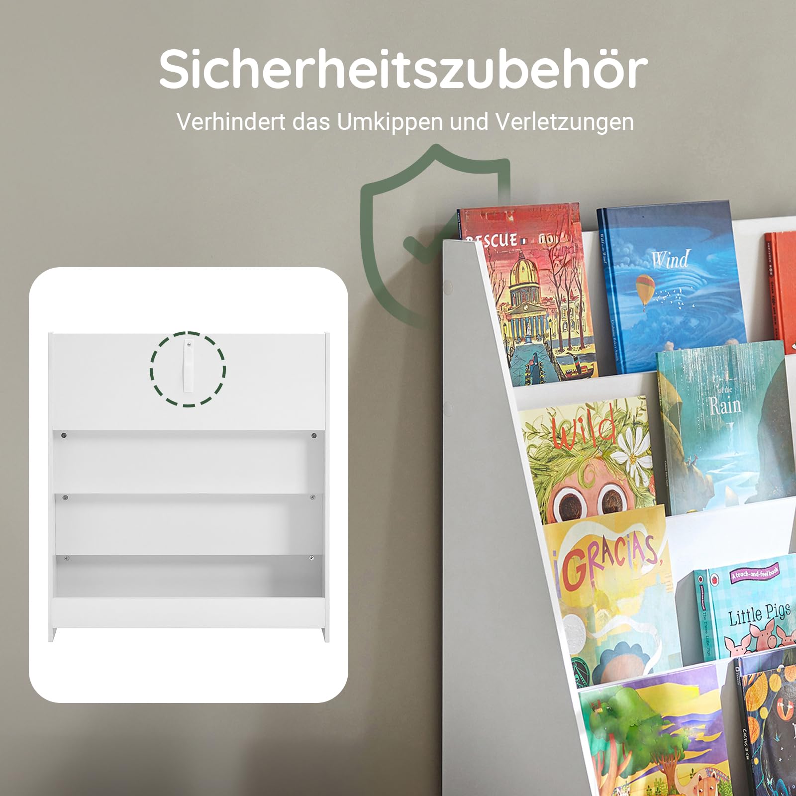SoBuy Bücherregal Kinder Montessori Kinderregal mit 4 Ablagefächern Regal Kinderzimmer Spielzeug Aufbewahrung Büchergestell Hängefächerregal Weiß 80x88x30cm KMB32-W