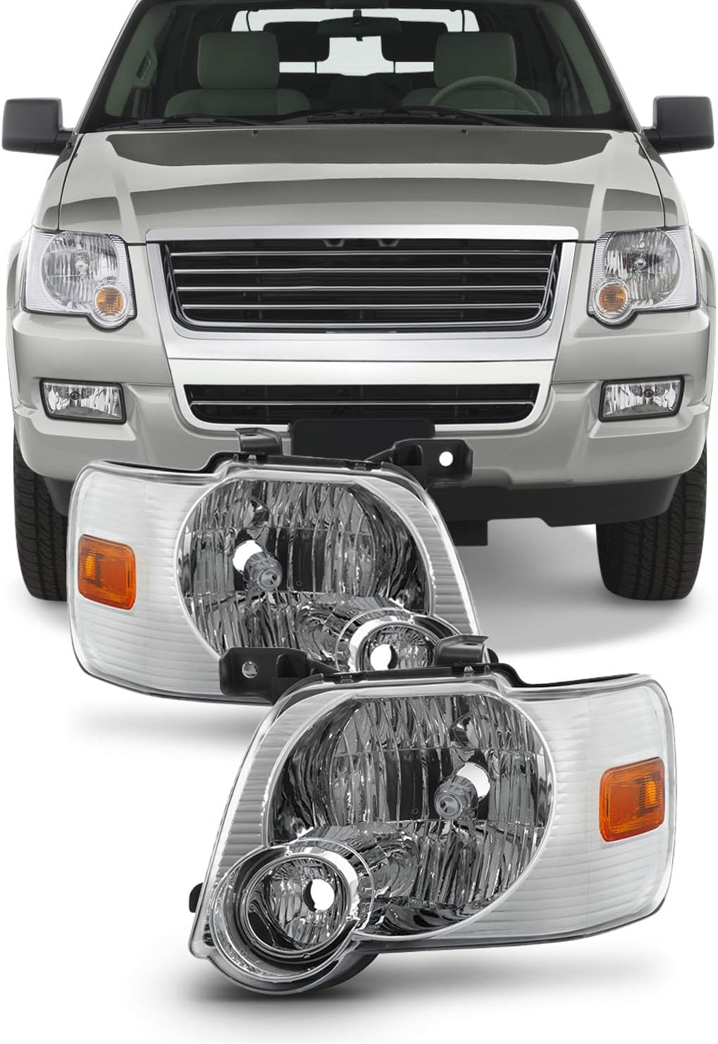 ford headlights replacement on Amazon Com Replacement For Ford Explorer Sport Trac U251 Smoked Lens Amber Corner Headlight H13 Led Conversion Kit W Fan Automotive