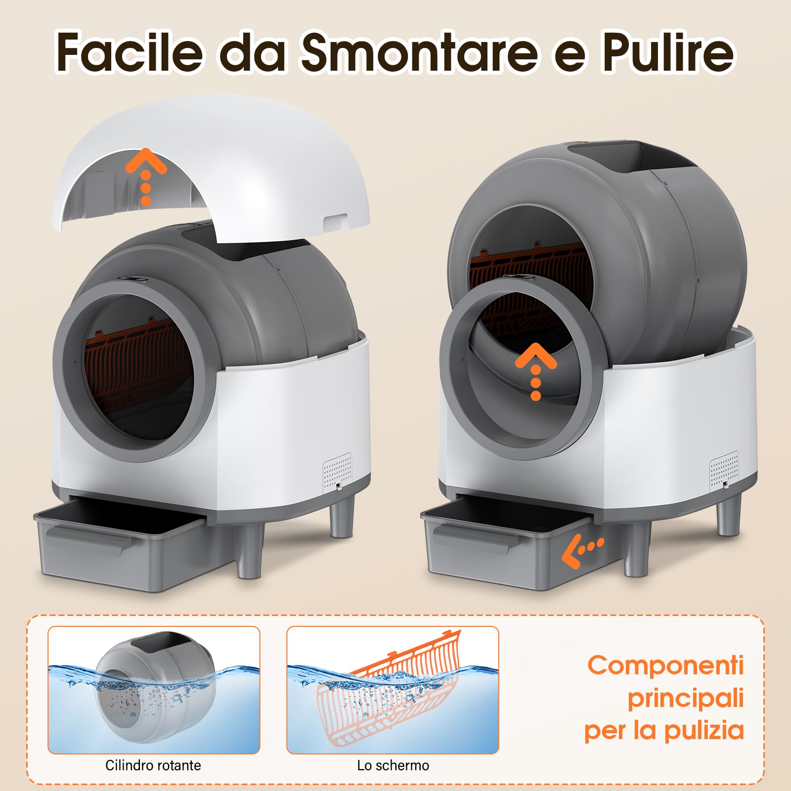 Lettiera Gatto Autopulente, Lettiera Automatica per Gatti, Antiodore, Capacità Massima 80L, Controllo APP per Più Gatti Sistema di Arresto di Sicurezza