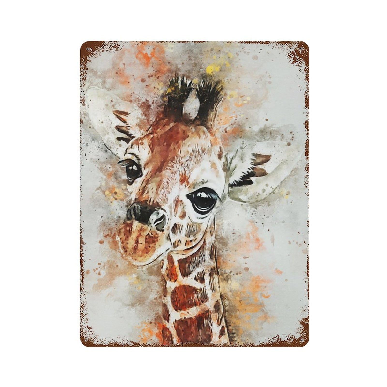 Garage Style Giraffe Watercolor Vintage Rust Metal Sign 15.7"x11.8", Rustic Home Decor for Bar And Workshop