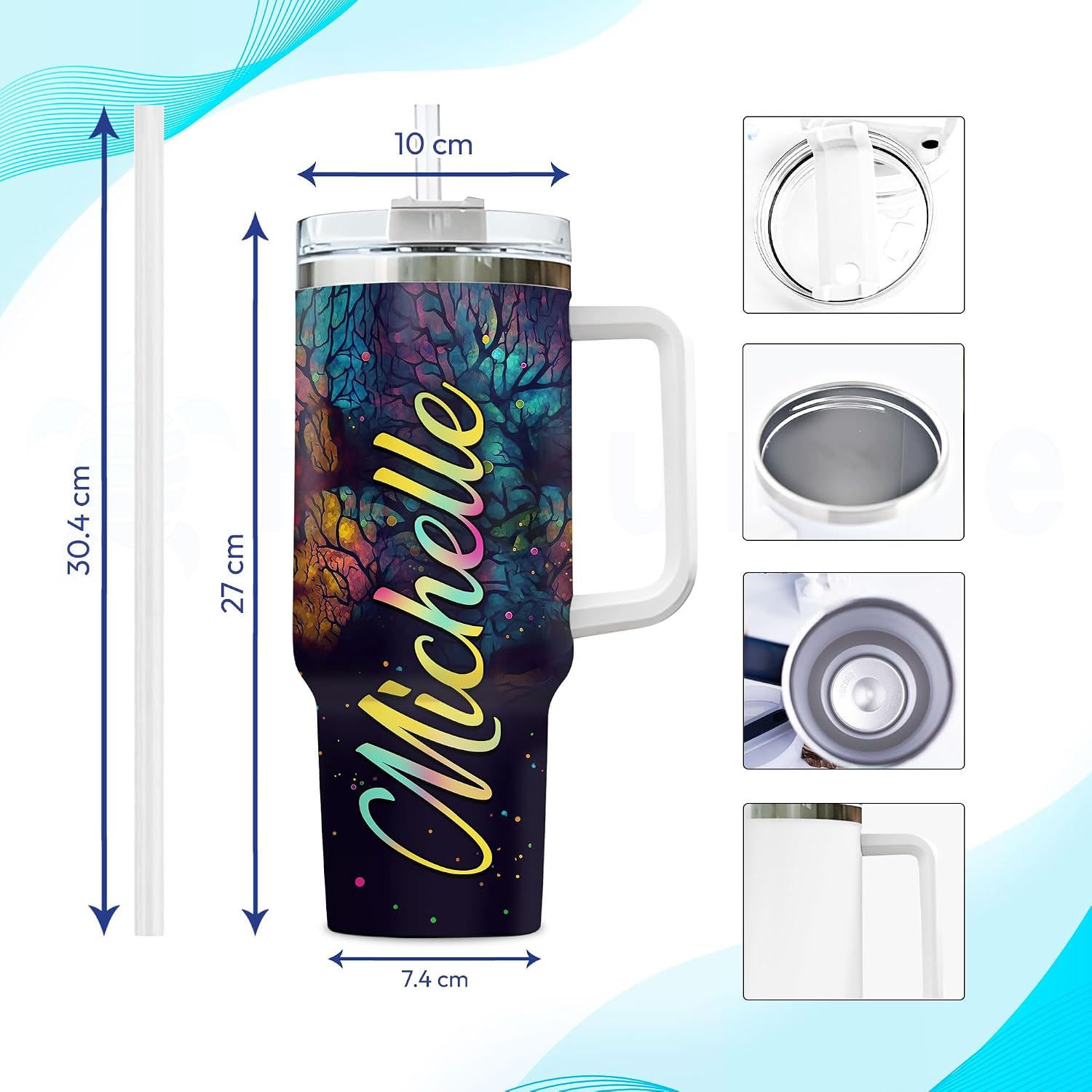 Hyturtle Personalized Gift For Giraffe Lovers - Custom Name Tumbler 40oz With Handle And Straw, Stainless Steel Travel Coffee Cup With Lid - Cute Animal Lovers For Her, Women, Girl On Birthday