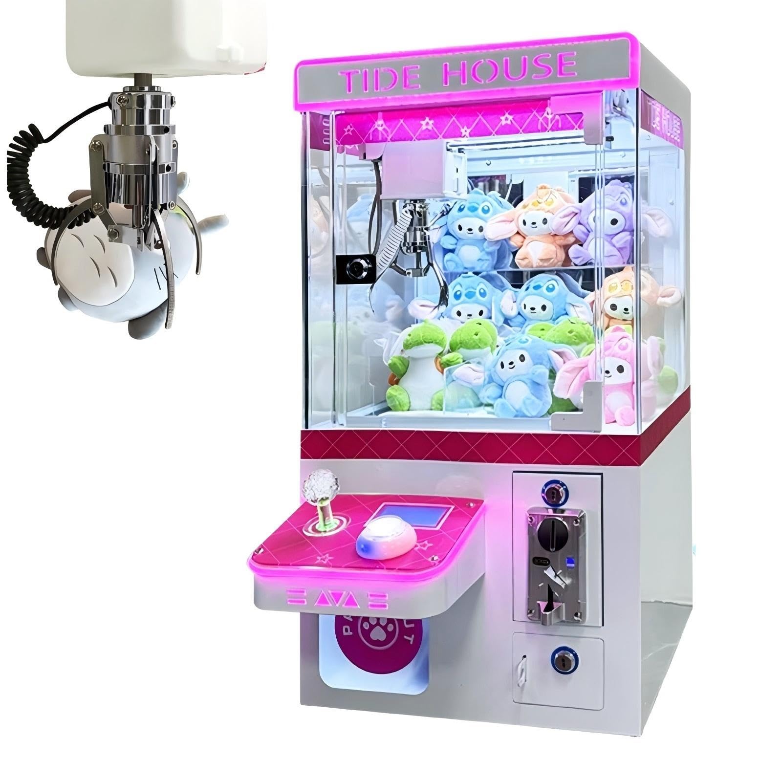 LOOPFKL 小型クレーンゲーム 三本爪クレーンアーム 業務用 自宅 本体 クレーンゲーム機 ゲームコイン100個プレゼント クレーンマシン マシン 省スペース コンパクトクレーン マシン カプセルトイマシーン カプセルトイ(バラ色)