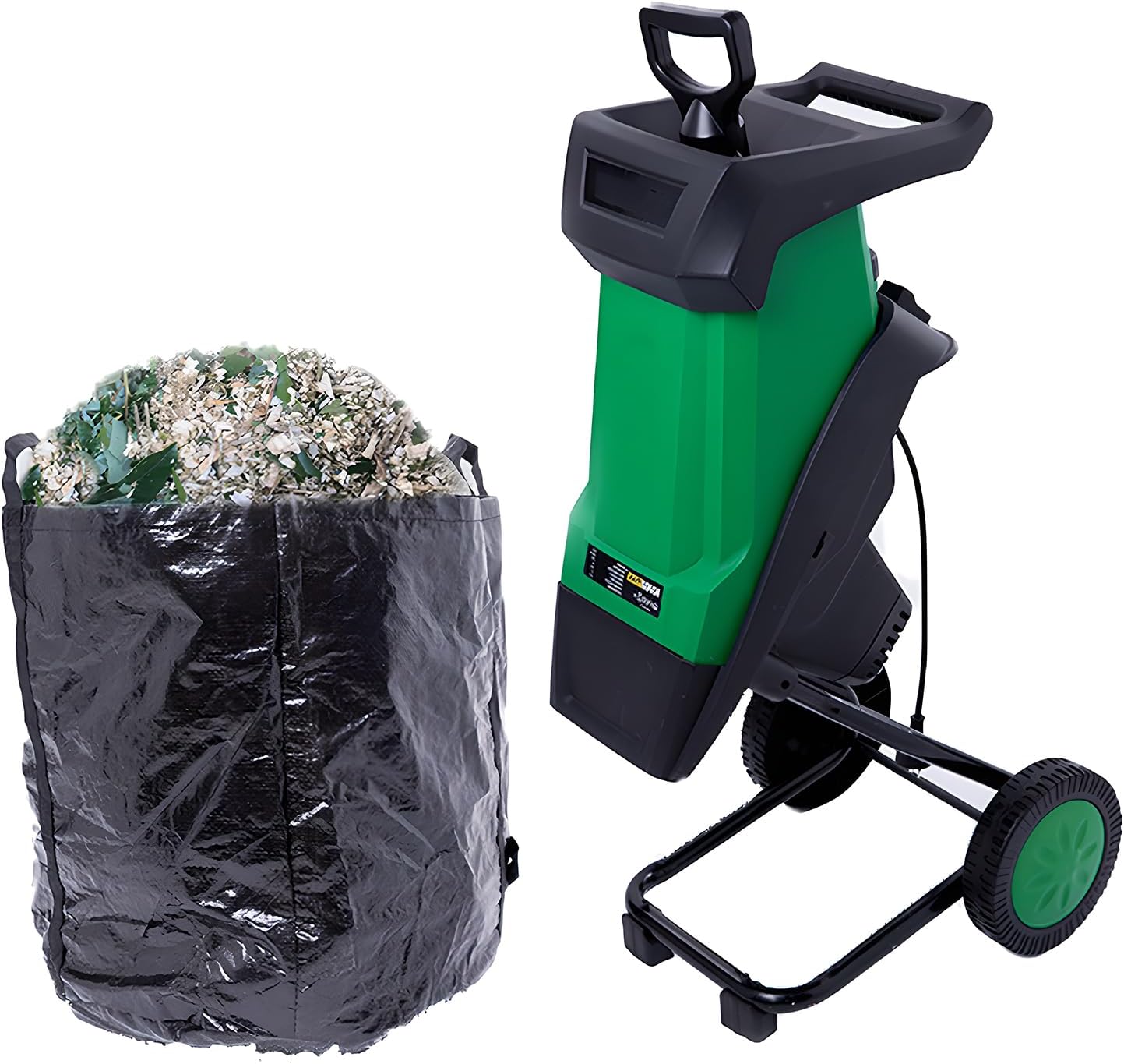 Garden Chippers, 2400W Electric Wood Chipper, 4500 Rpm/minute, with 50L Collection Bag, Cutting Diameter 39Mm, Bushes, Hedges, Leaves and Plant Roots Leaf Mulcher, Chippers+30m Power Line