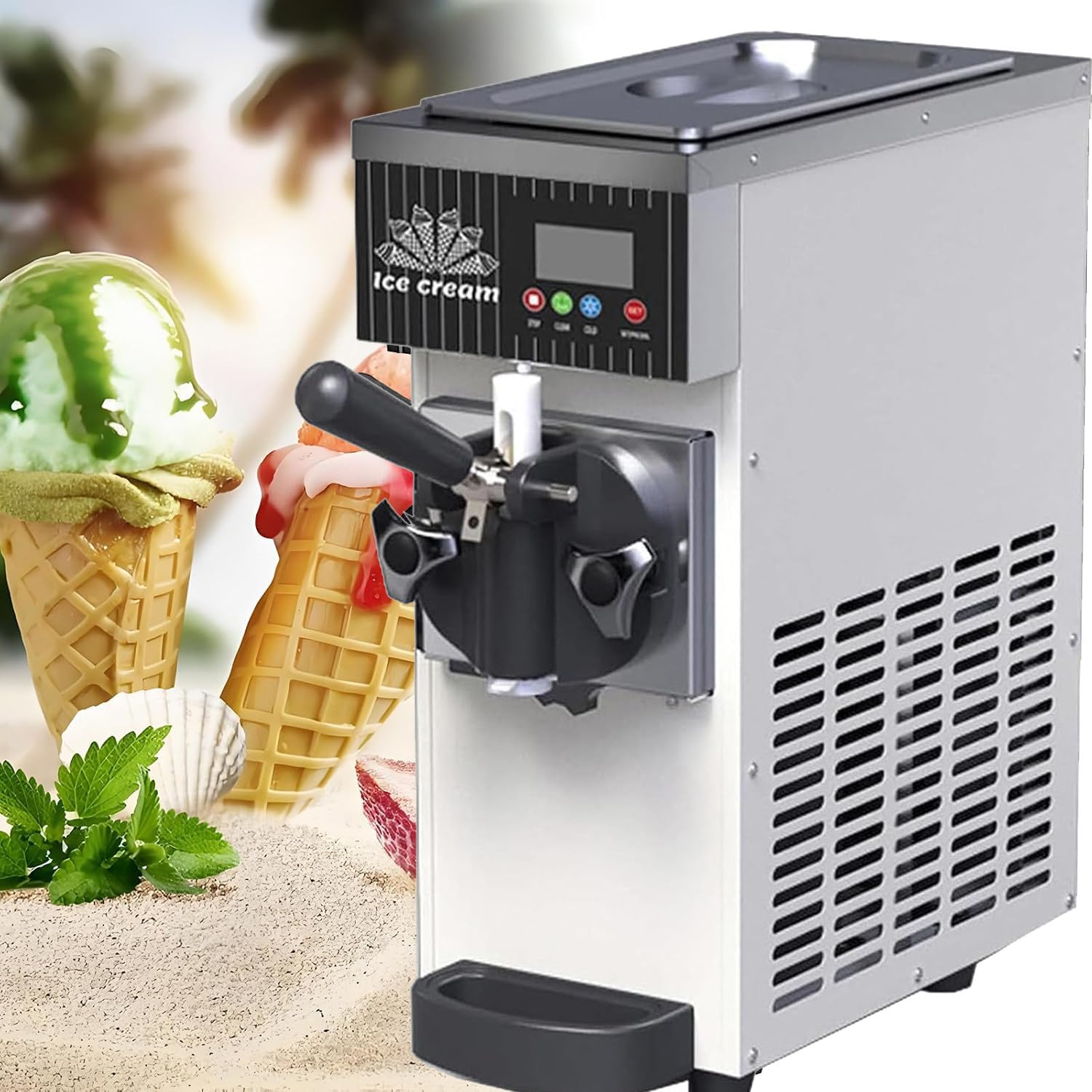 Whyydss Cream 450W 1-Flavor Commercial & Home Soft Serve Ice Maker, 4-5Kg/H, With Lcd Touch Panel & Auto Clean & Pre-Cooling System, Countertop Ice Maker Metallic