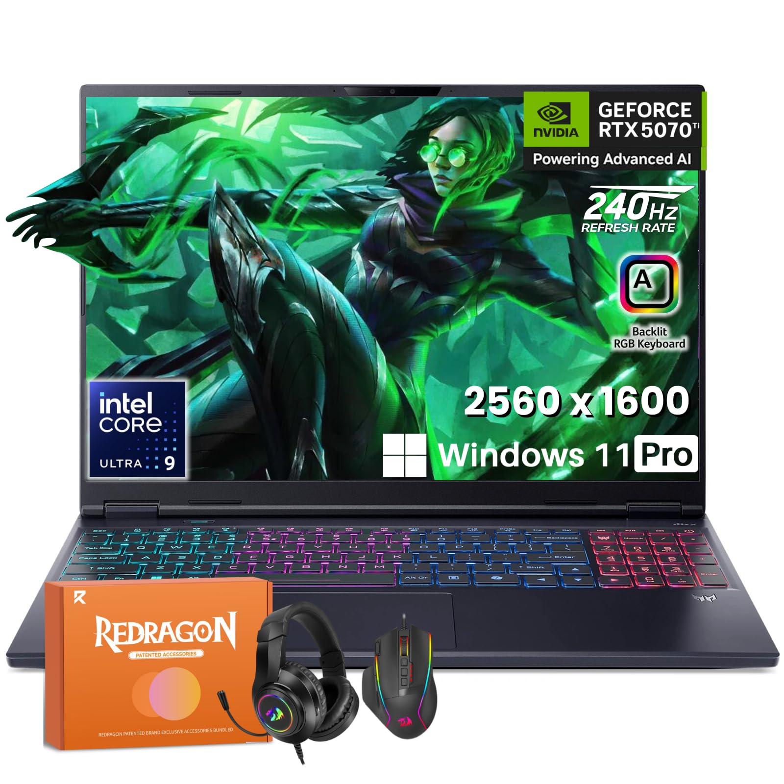 acer Predator Helios Neo 16S AI Gaming Laptop 2025, NVIDIA RTX 5070 Ti, 16" 2.5K 240Hz 500 Nits Display, Intel Ultra 9 275HX, RGB Backlit KB, 32GB