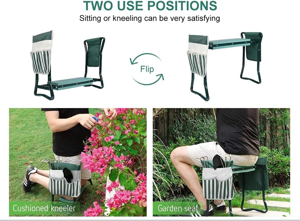 Garden Kneeler and Seat, Foldable Garden Stool Heavy Duty with 2Pcs Tool Pouches, Newest Portable Sturdy Lightweight Features, Soft EVA Foam Pad Protects Your Knees, Ideal Gifts for Gardener. : Patio, Lawn & Garden
