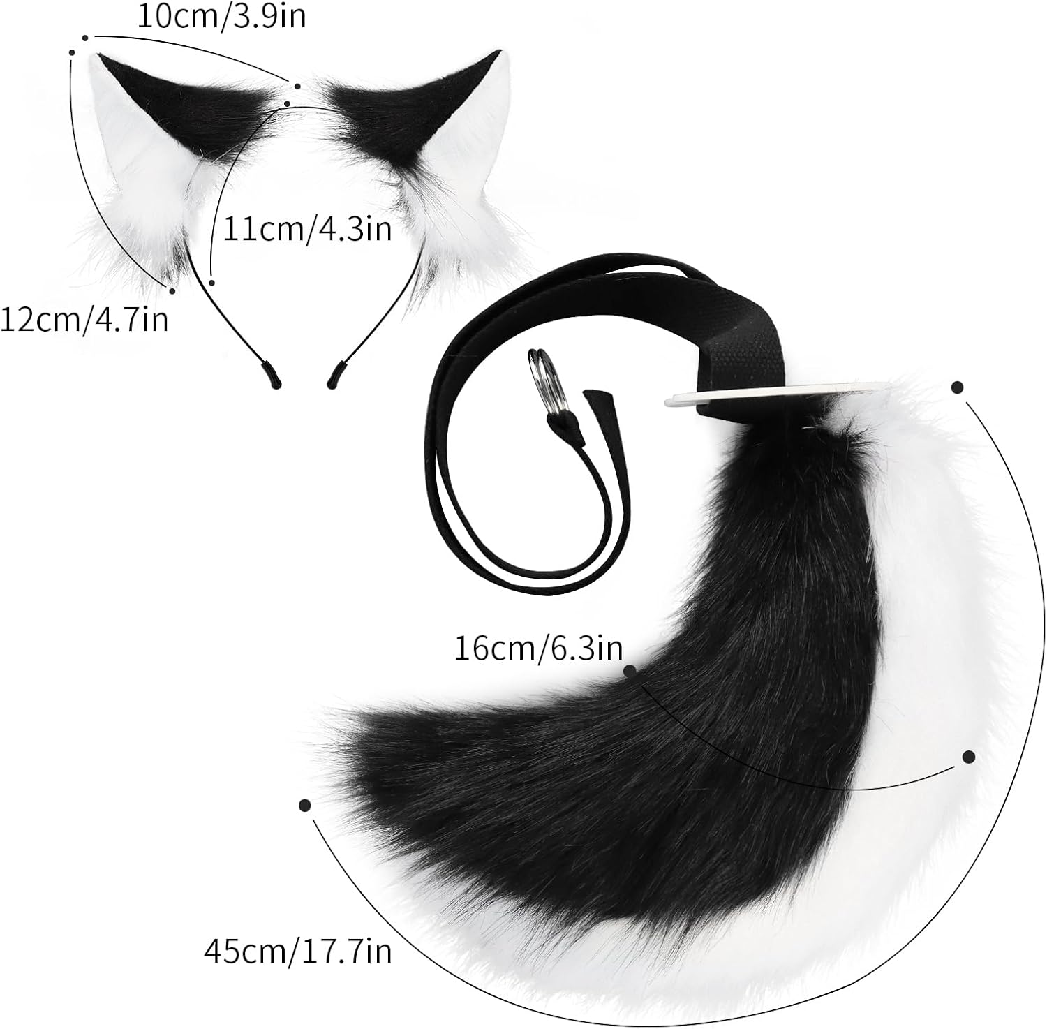 Fox Ears and Tail Set, Furry Animal Cosplay Accessories, Plush Headband & Adjustable Tail for Anime Conventions Costume