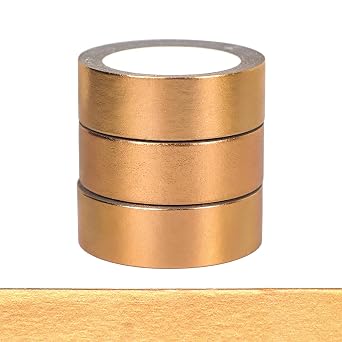 NatSumeBasics 3 Bronze Gold Washi Tape Metallic 0.6" x 32ft. Craft Foil Masking Tapes Stickers Self-Adhesive DIY Decoration TV Wall Holiday