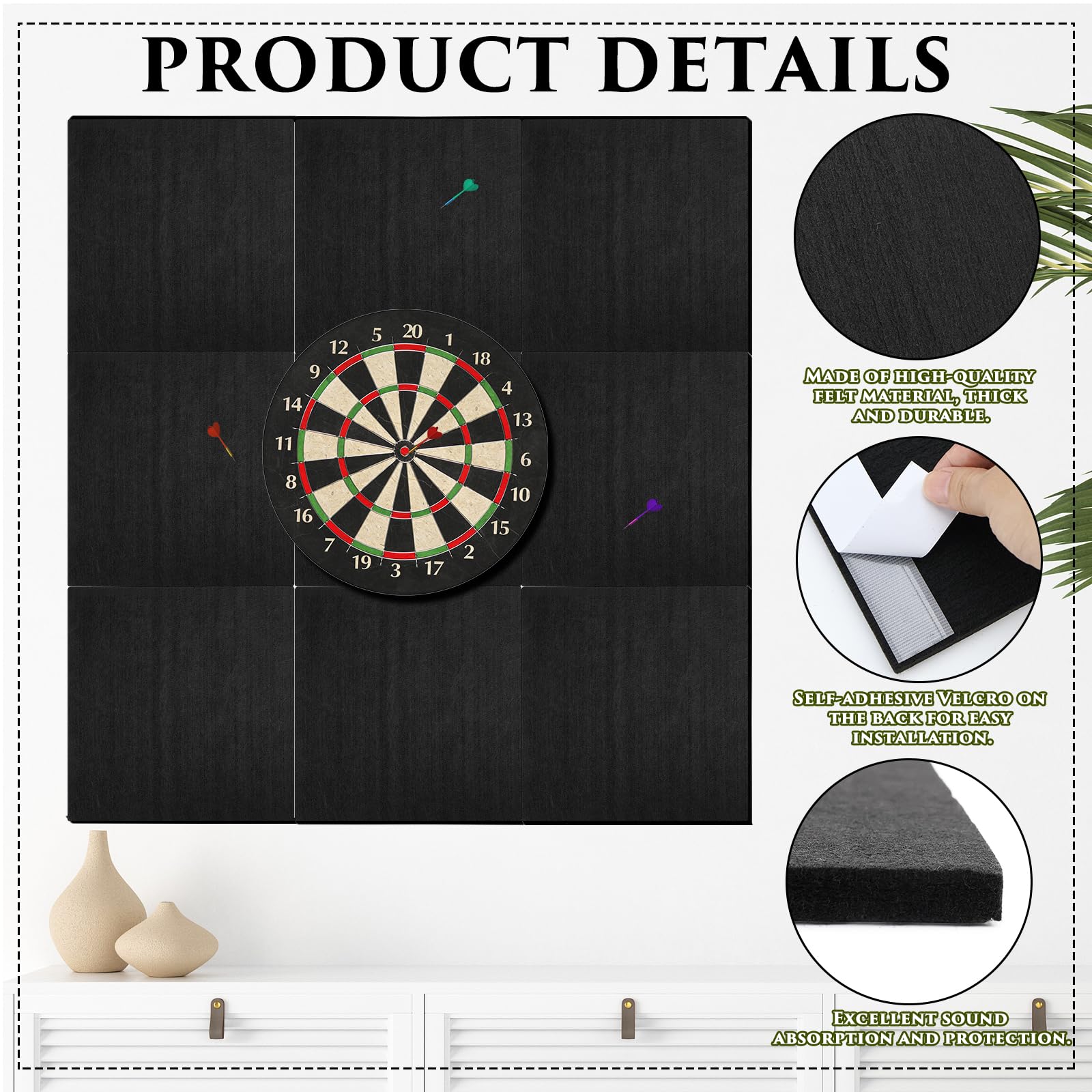 Dart Wandschutz 9 Stück Wandschutz Dartscheibe 30x30cm Dicke von 1,5 cm Dartboard Wandumrandung Selbstklebend Filz-Wandfliesen Kork-Dartboard-Rückseite Surround Wand Board
