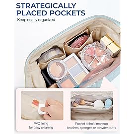 BAGSMART Makeup Bag Travel Toiletry Bag, Puffy Padded Make Up Bags for Women Makeup Organizer Case, Wide-open Pouch Purse Travel Essentials Toiletries Accessories Brushes, Light Blue