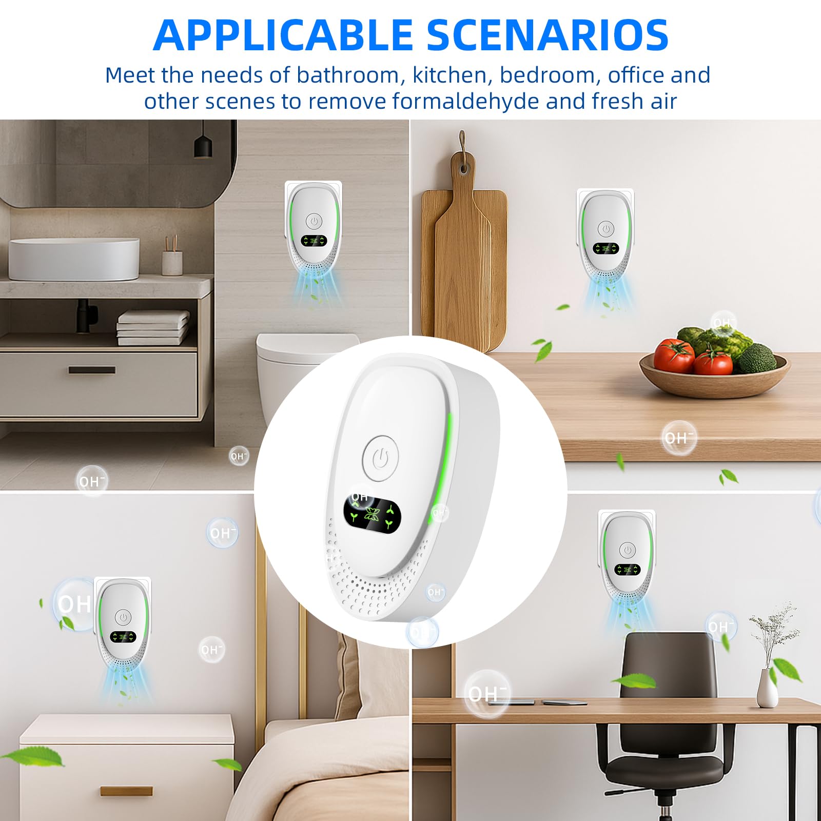Confezione da 6 purificatori d'aria, ionizzatore negativo 2025 per la casa, mini filtro d'aria mobile senza filtro con luce verde per odori, polvere di fumo, animali domestici, funzionamento