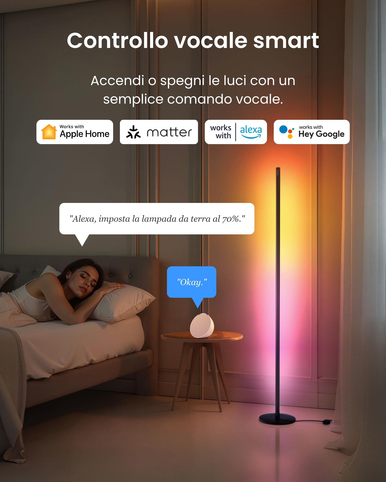 SwitchBot Matter RGBICWW Lampada da Terra, Luce Calda/Fredda, Piantana Lampada da Terra LED funziona con Apple Home, Alexa, Google Home, 16 Mln Colori, Sincronizzazione Musicale, Modalità Scen