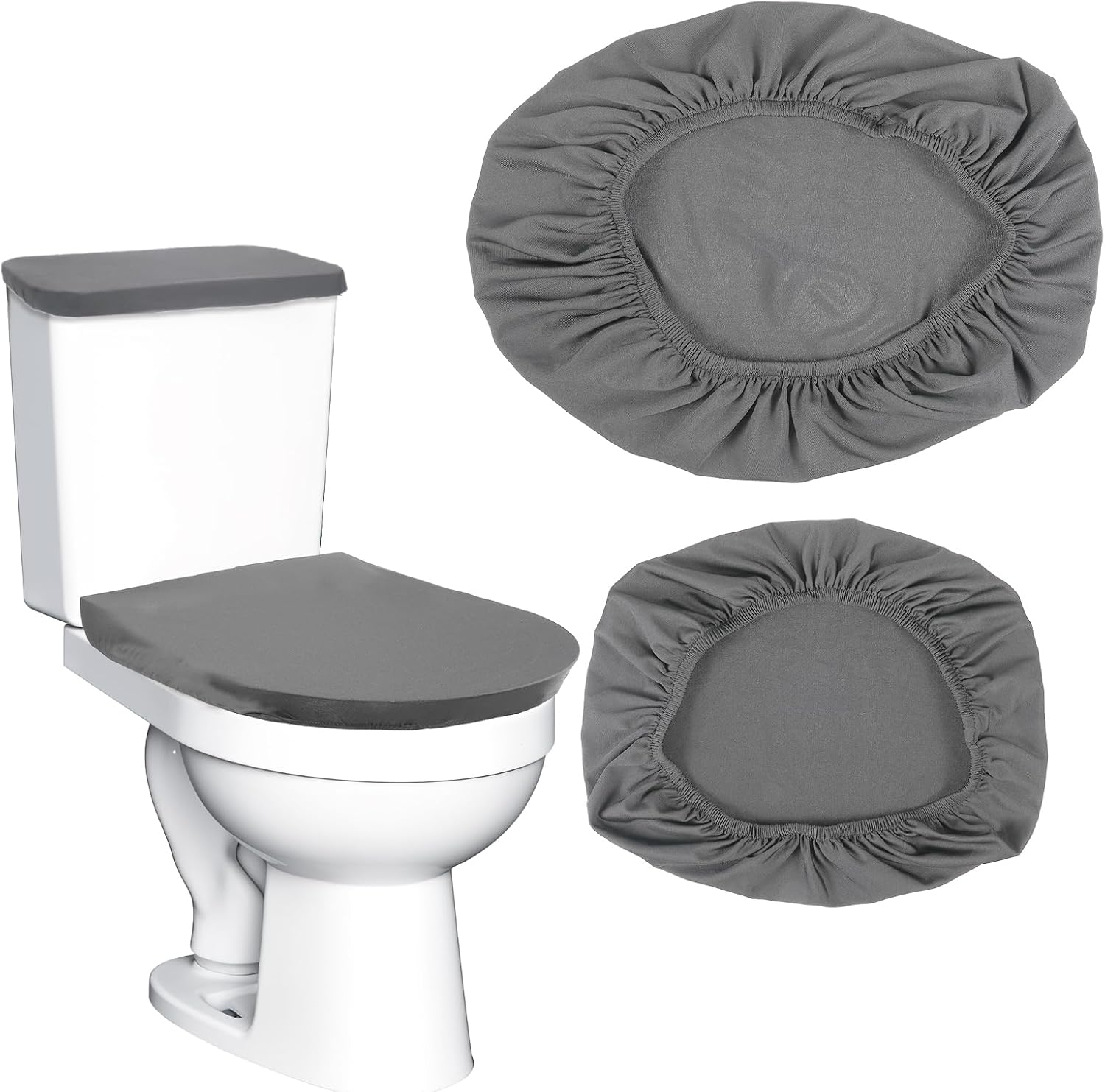Tyqour Grey Toilet Lid & Tank Cover Set - Universal Elastic Fit, Durable Polyester for Bathroom Decor & Protection