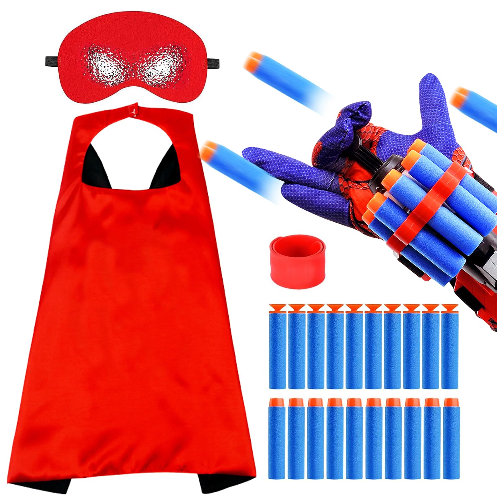 Aonuily Spider Web Shooter, Spider Launcher Gloves Toy Cosplay Launcher Glove Hero Movie Launcher with 20 Bullets and Spider Cape for Kid Boys Gift