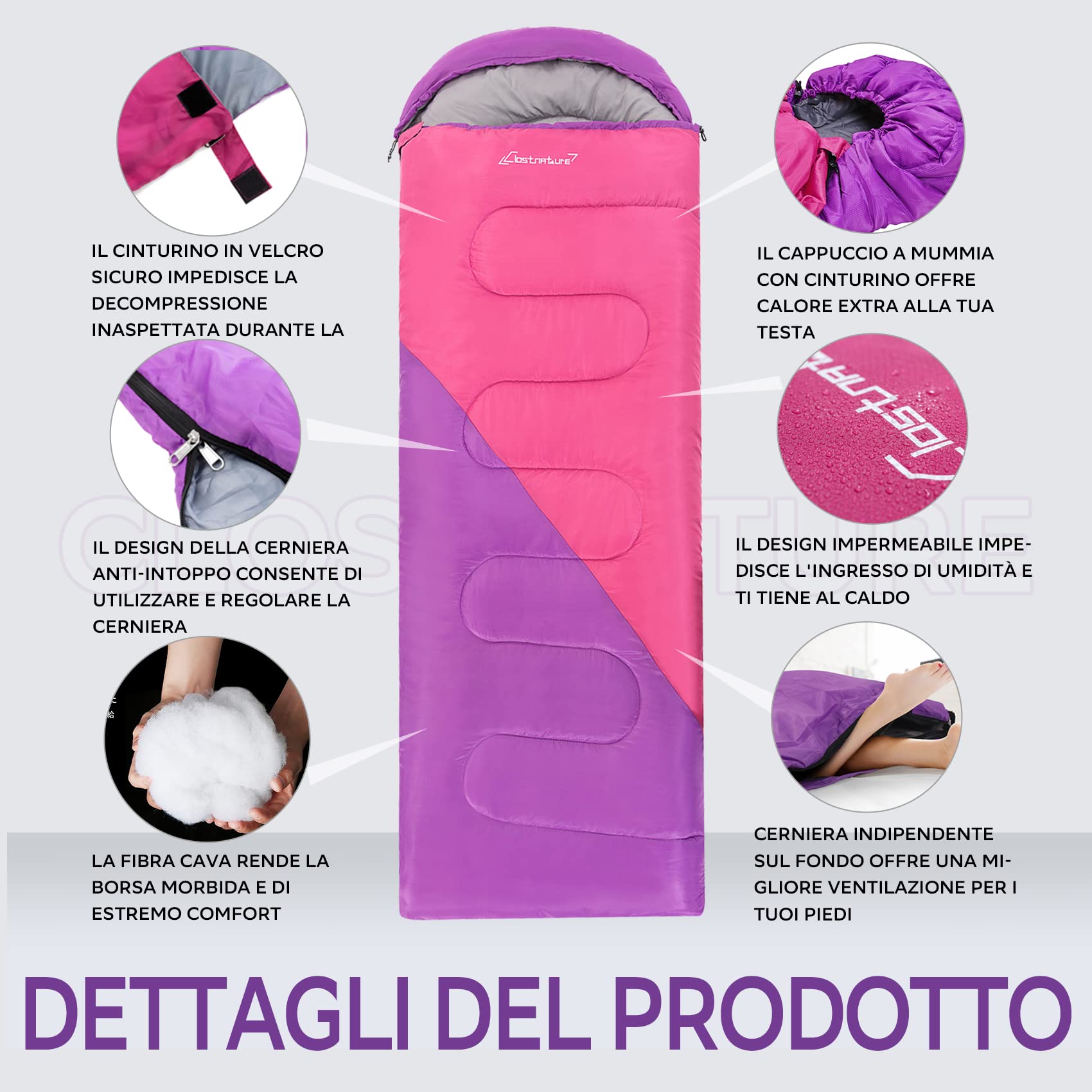 Clostnature Sacco a Pelo Leggero per Campeggio - Sacco a Pelo 3-4 Stagioni Rettangolare Casual da Esterno con Confezione Piccola per Adulti, Donne, Escursionismo, Alpinismo, Viaggi(Cerniera Sinistra)