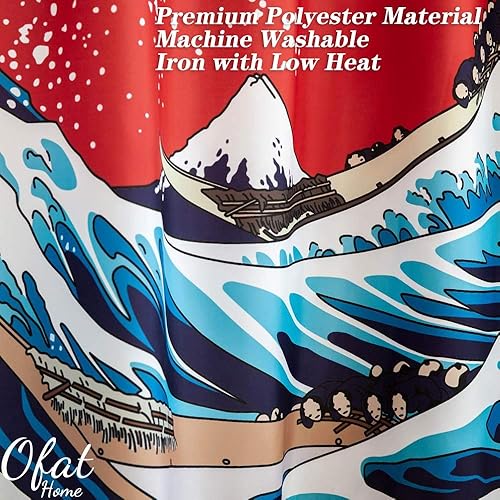 Miniatura 2 de Ofat Home Godzilla and The Great Wave Off Kanagawa - Juego de cortinas de ducha con ganchos, accesorios de baño de pintura japonesa Hokusai, no
