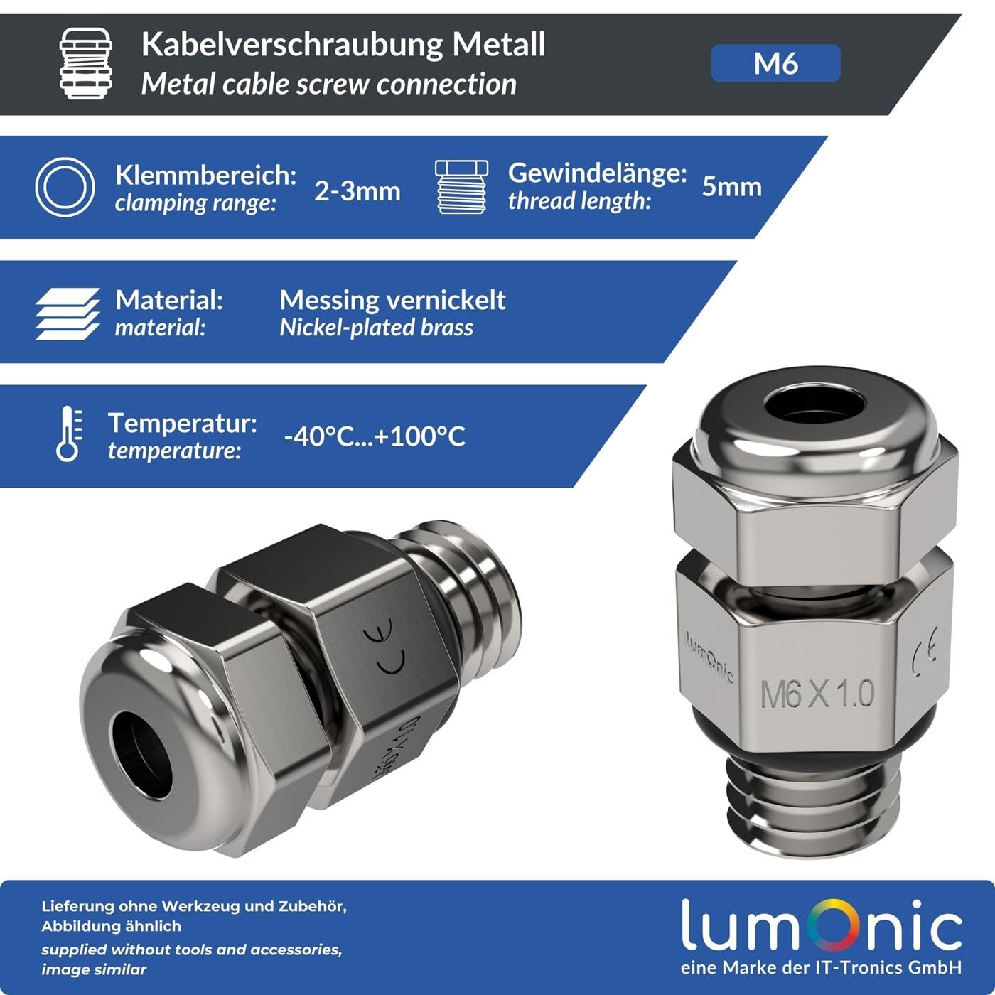 Messing Kabelverschraubung M6 – M120, Vernickelt, Produktbild-Vorschau 4