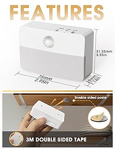 Fulighture Motion Sensor Lights Indoor, 2 Pack LED Night Lights, AAA Battery Operated, 20 LM, Stick-on Closet Light Stair Lights for Hallway, Bedroom, Kitchen, Under Cabinet, Closet, Warm White