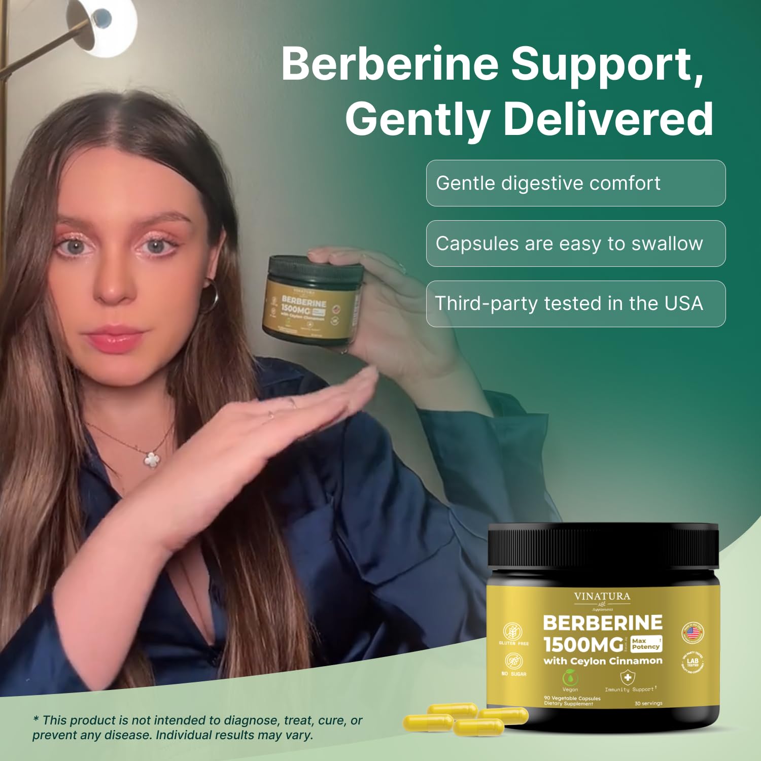VINATURA Berberine 1500mg - Berberine Supplement with Ceylon Cinnamon, Max Potency Berberine HCL - 90 Capsules — Amazon image 6