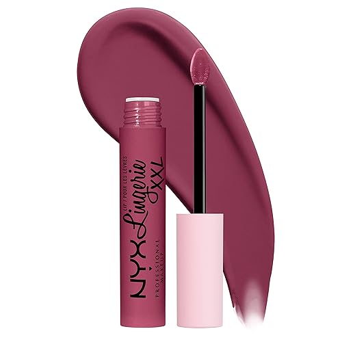 Vista 16 de Nyx - Maquillaje profesional; lápiz labial líquido de la línea Lingerie XXL, mate, It's Hotter (Color rojo caoba cálido)