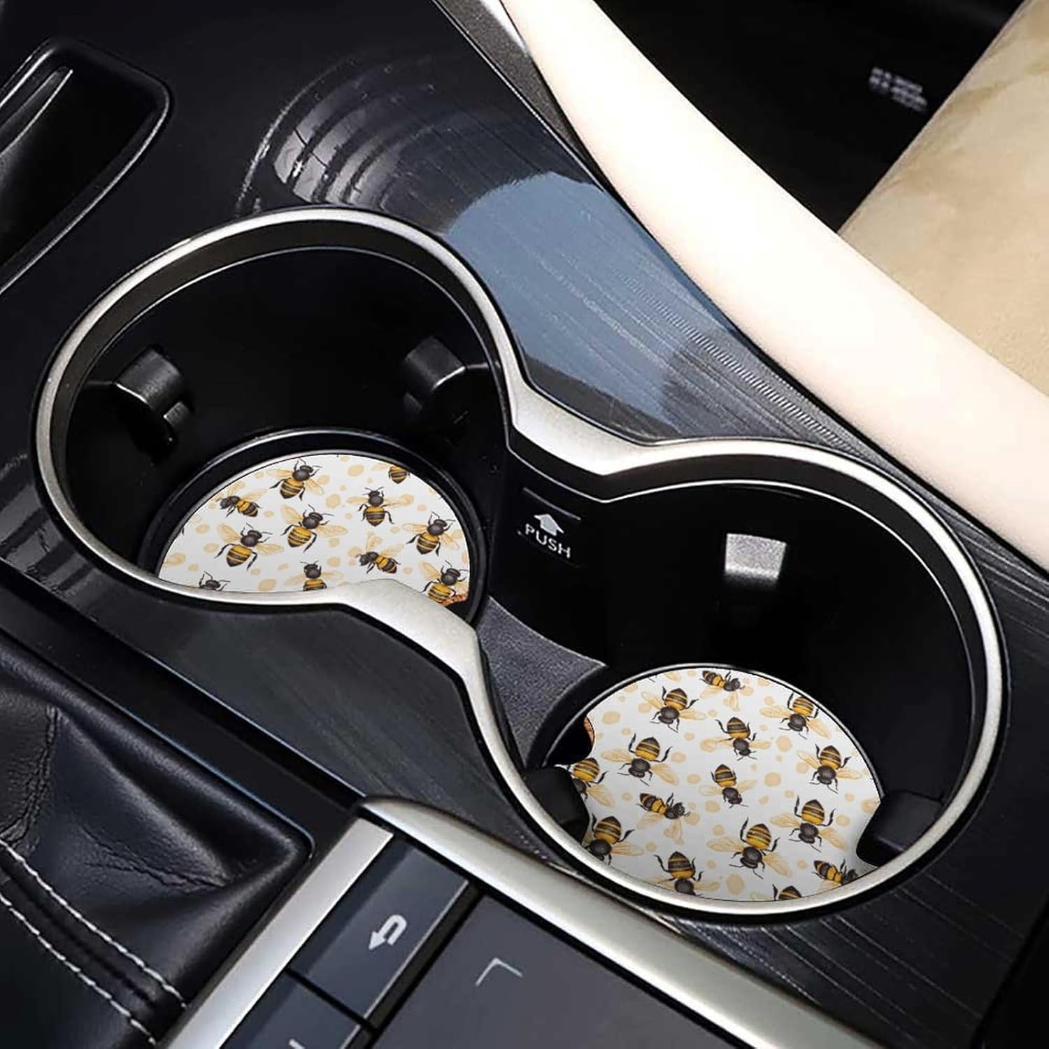 Honey Bees Cute Car Coasters 2.56 Inch Absorbent Cup Holder for Drinks Auto Interior Accessories