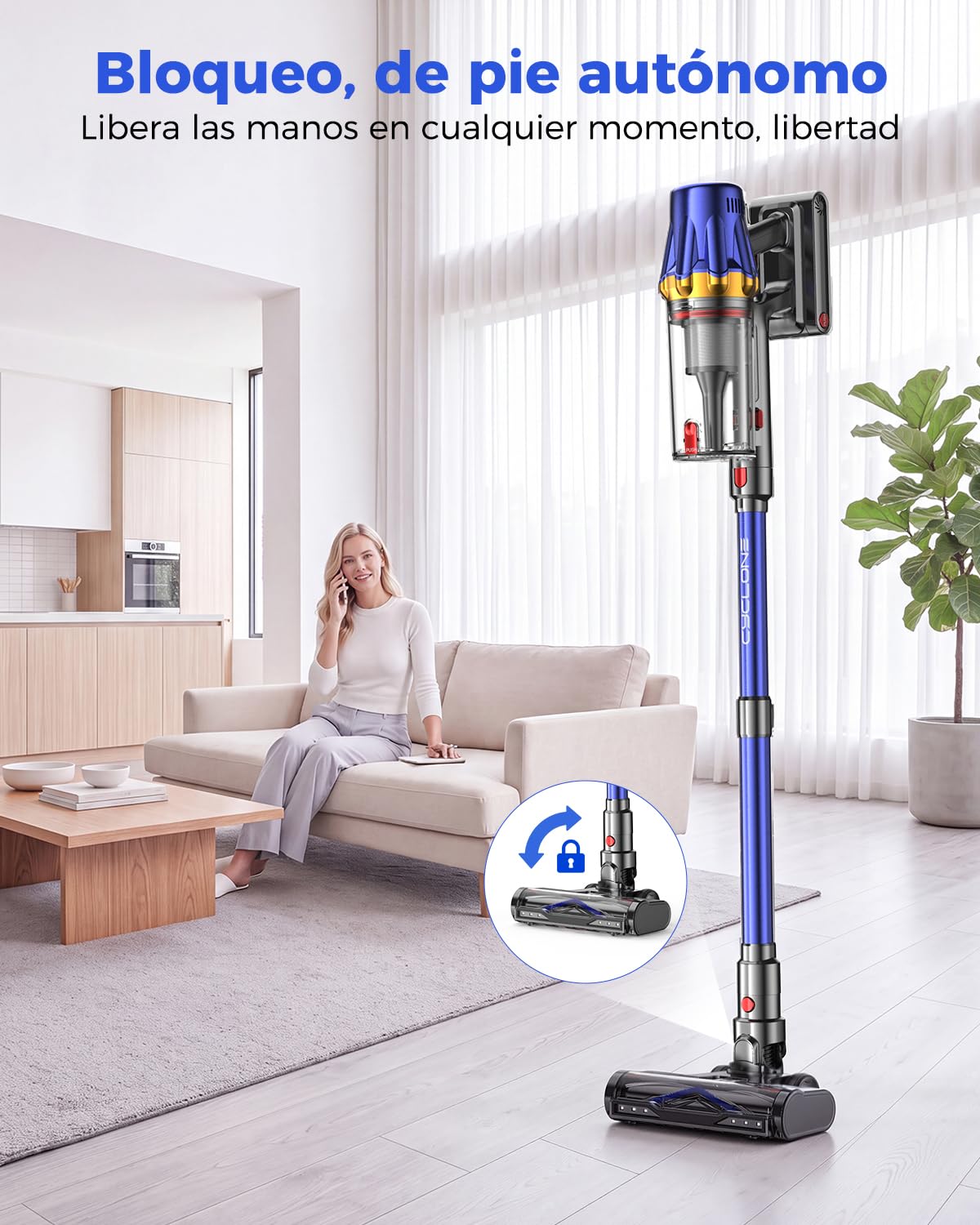 aonus Aspiradora sin Cable 60KPa/650W/80Min, Aspirador Escoba Potente, Azul
