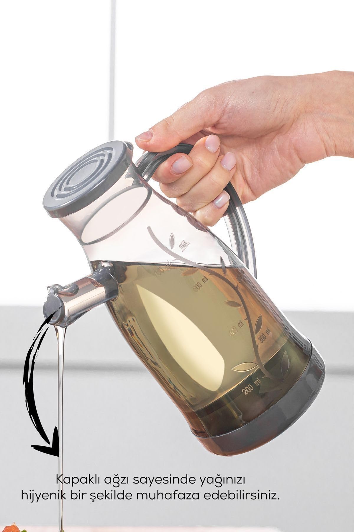 Yağlık Sirkelik Şeffaf Sosluk 700ml, BPA İçermez, Bulaşık Makinesine Uygun, Gıdayla Temas Uygun yağdanlık, Kapaklı Ağız, 22.5cm Yükseklik (1, ŞEFFAF)