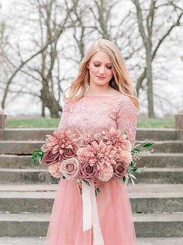 Vista 125 de White Rose Artificial Flowers Fake Flower Bulk with Stems for DIY Wedding Bouquet Bridal Baby Shower Centerpiece Table Decorations Silk Faux Floral