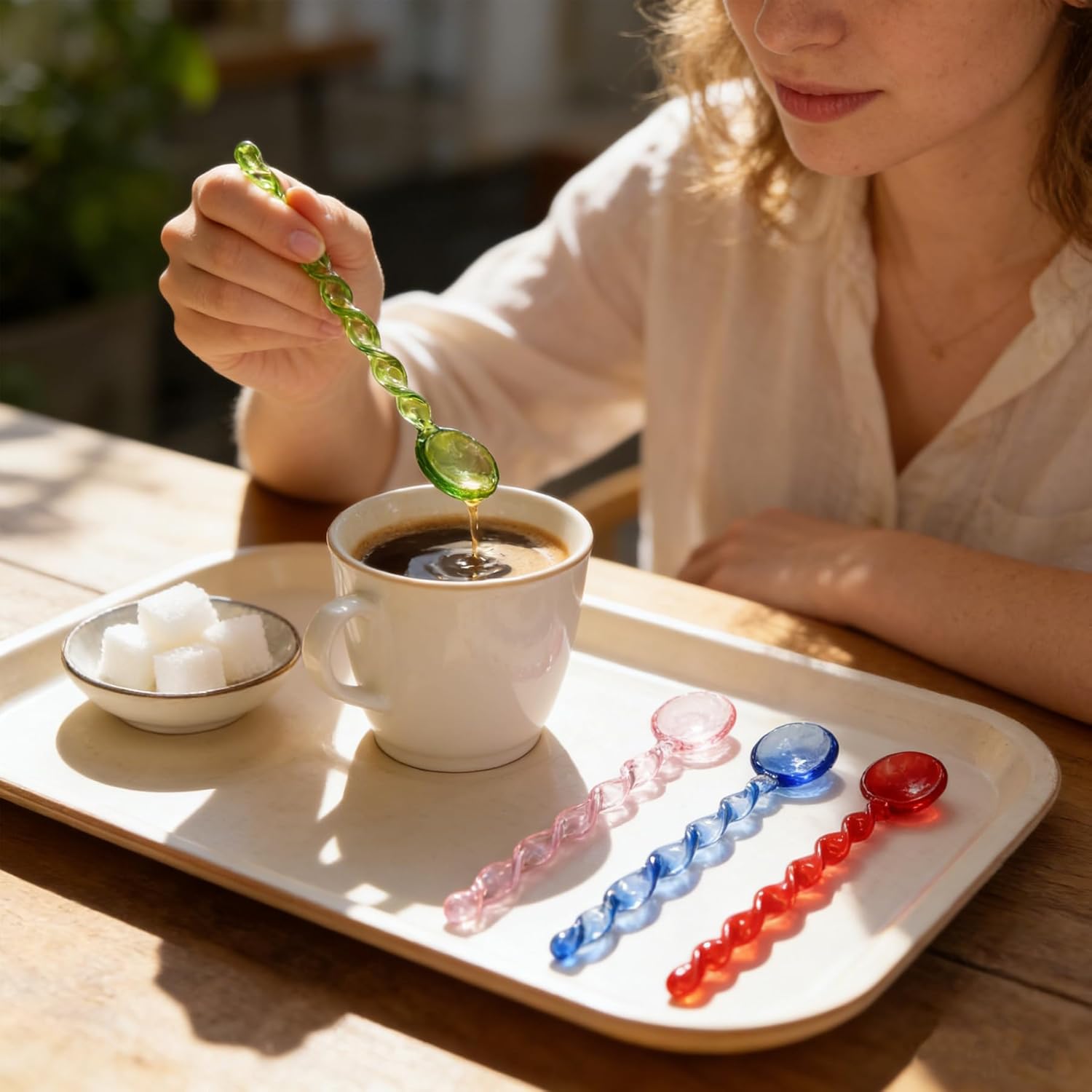 4 Pcs Colorful Handmade Glass Stirring Spoons 6.5" Cute&Beautiful Twisted Handle Borosilicate Spoon for Coffee Tea Cocktails & Desserts| Vibrant Decorative(Pink Red Blue Green) - Image 4