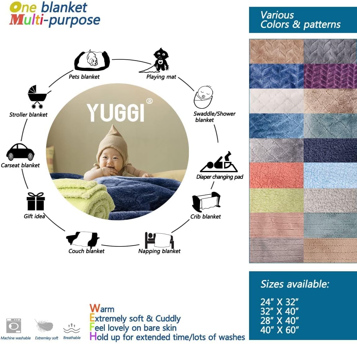 Baby Blanket or Pet Blanket, Comfy Soft Warm Blankets for Baby Girls and Boys, Dog and Cat, Plush Fl