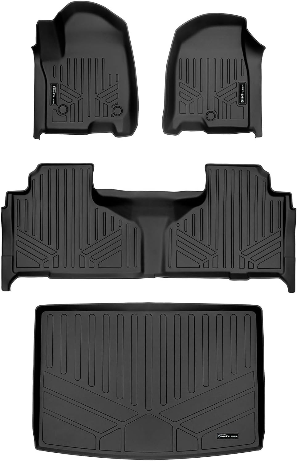 SMARTLINER 2 Row Floor Mats & Cargo Liner Behind 3rd Row Set Compatible with 2021-2023 Cadillac Escalade ESV with 2nd Row Bench Seat