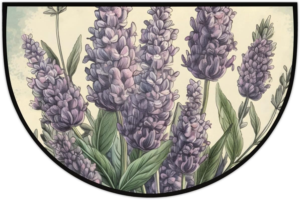 Funny Lavender Half Round Door Mat Non-Slip Half Circle Area Rug 24" x 36" Decor Indoor Entrance Doormat Washable Welcome Mats for Home Bedroom Kitchen Living Room High Traffic Areas