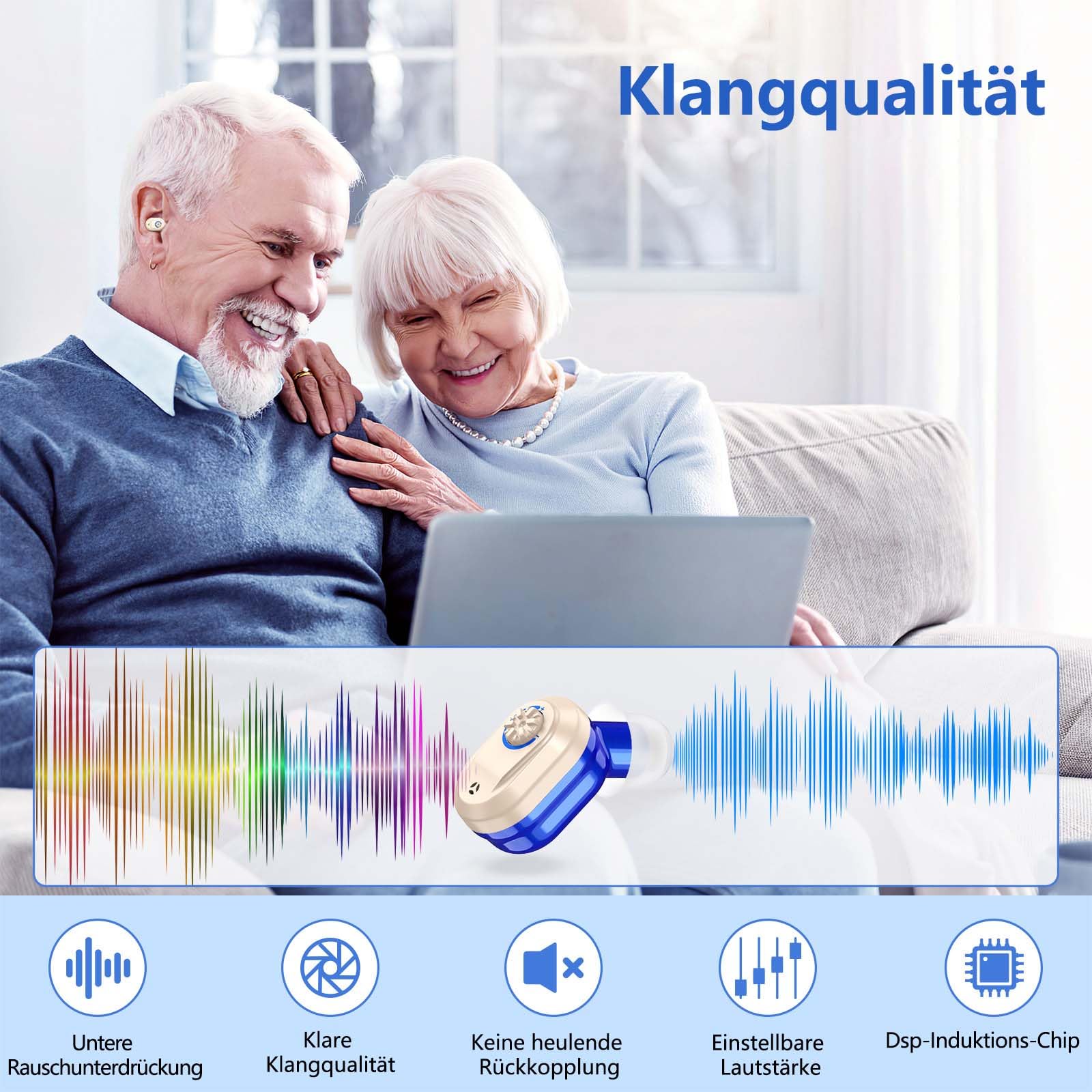 Digitaler Chip-Tonverstärker, Klare Audioqualität, Wiederaufladbares Modell, Rot und Blau, LED-Batteriestandsanzeige