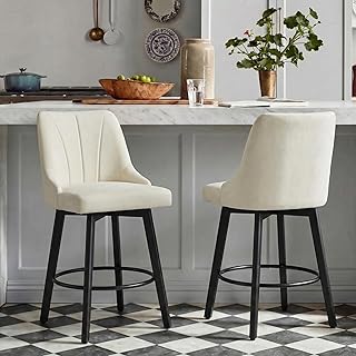 KISLOT Swivel Bar Stools Set of 2, 24" Counter Height with Wood Legs, Ivory