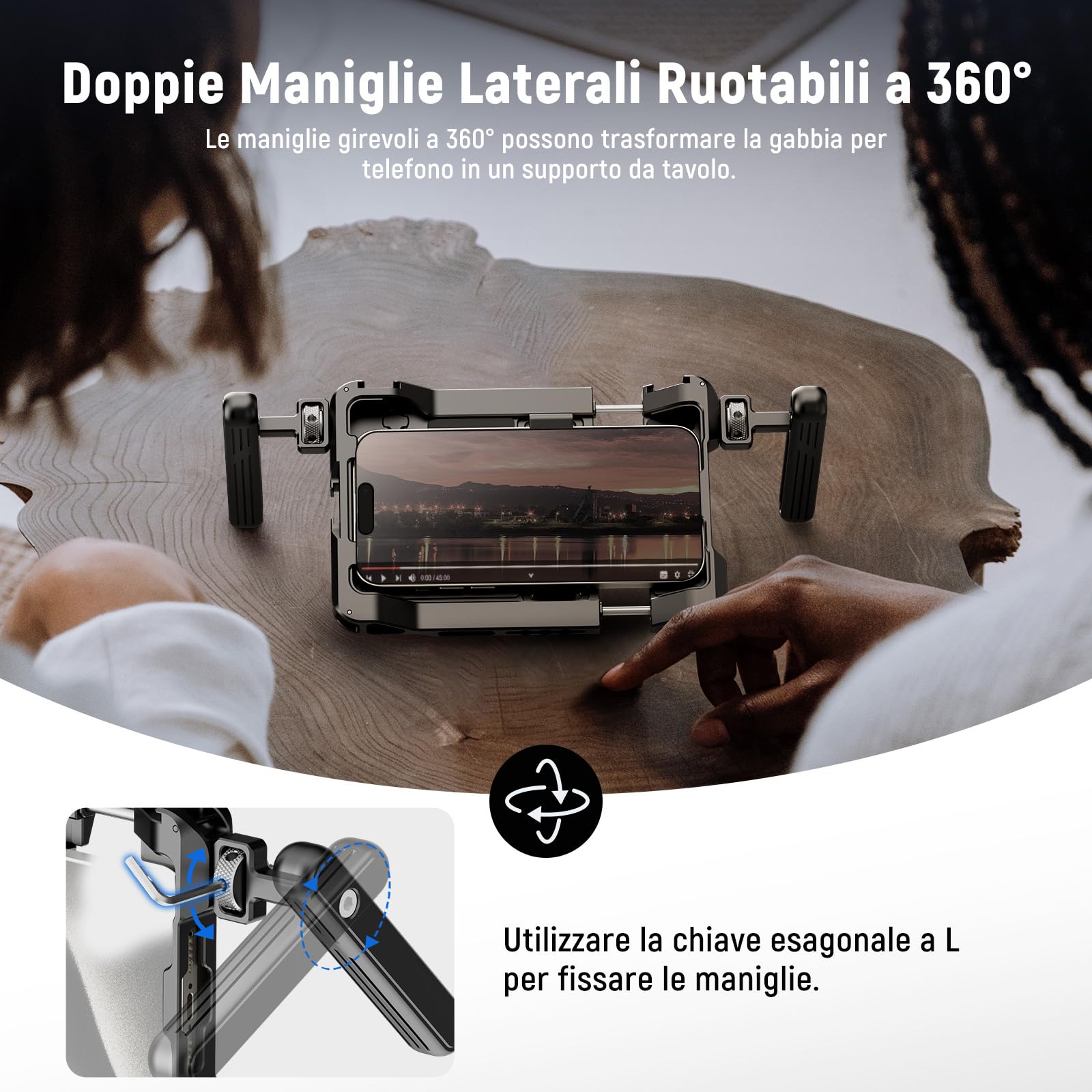 NEEWER Rig Video Universale per Smartphone con Maniglie Adattatore Filtro 67mm, Cold Shoe AntiCaduta Compatibile con DJI Mic, Stabilizzatore Gabbia per iPhone 16 Pro Max S24 Ultra Pixel 9 Pro, PA017
