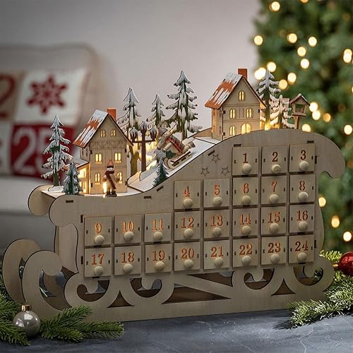 Miniatura 7 de Calendario de Adviento de madera de Navidad con 24 cajones de almacenamiento y calendario de cuenta regresiva LED de Navidad, calendario de Adviento