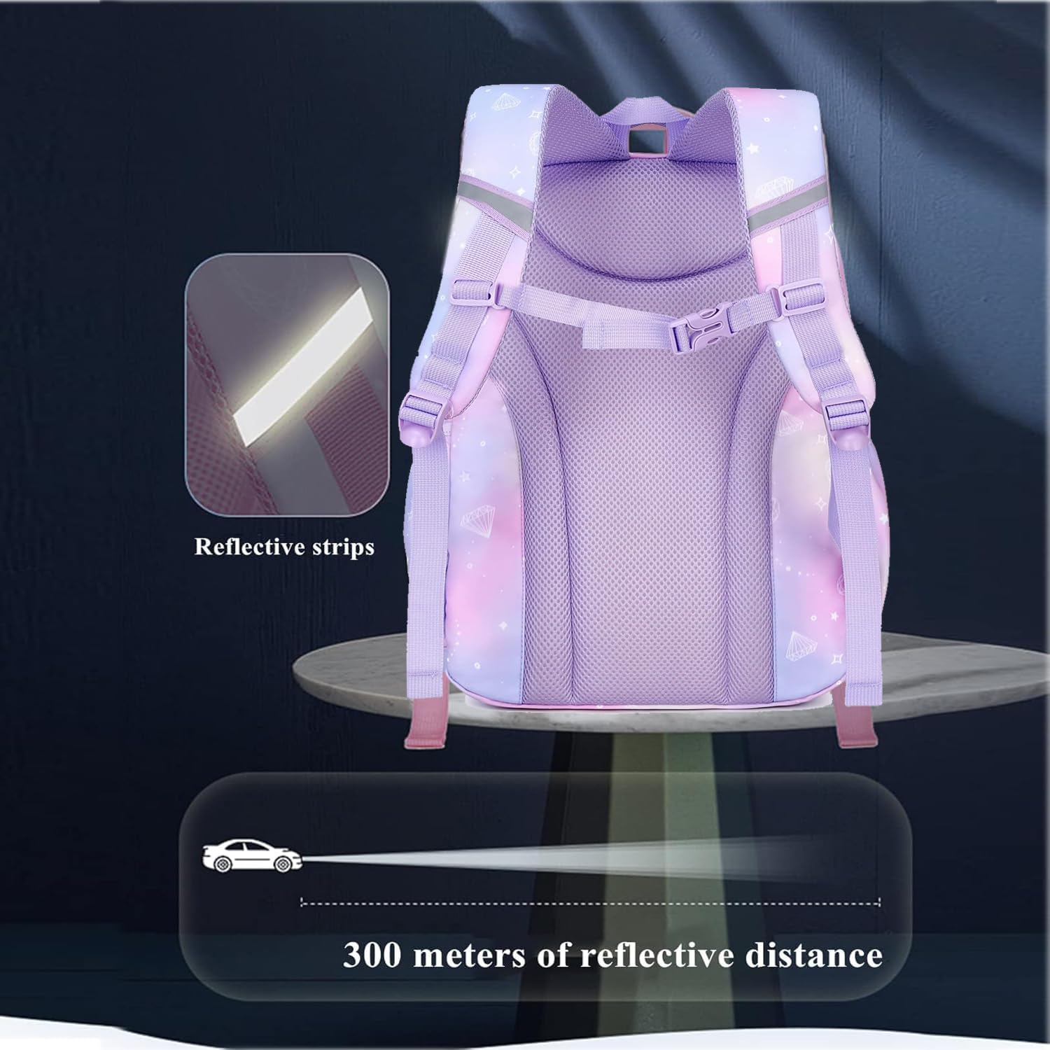 Large Capacity Backpack For Girls - Gradient Purple Waterproof School Backpack Widened Shoulder Straps Bookbag Soft Honeycomb Back School Backpacks With Plush Pendants And Pencil Cases