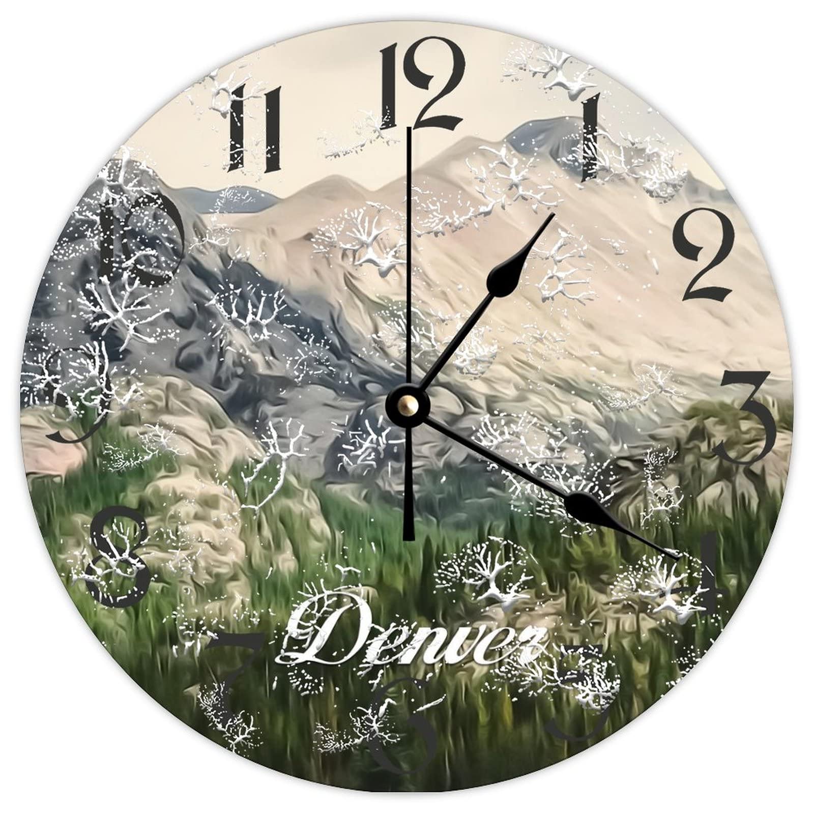 Horloge ronde en bois silencieuse Denver City pour chambre et salon sans aucun tic-tac