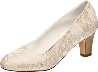 Brautschuhe Damen Seide wie Satin Stöckel Absatz geschlossene Zehe Pumps