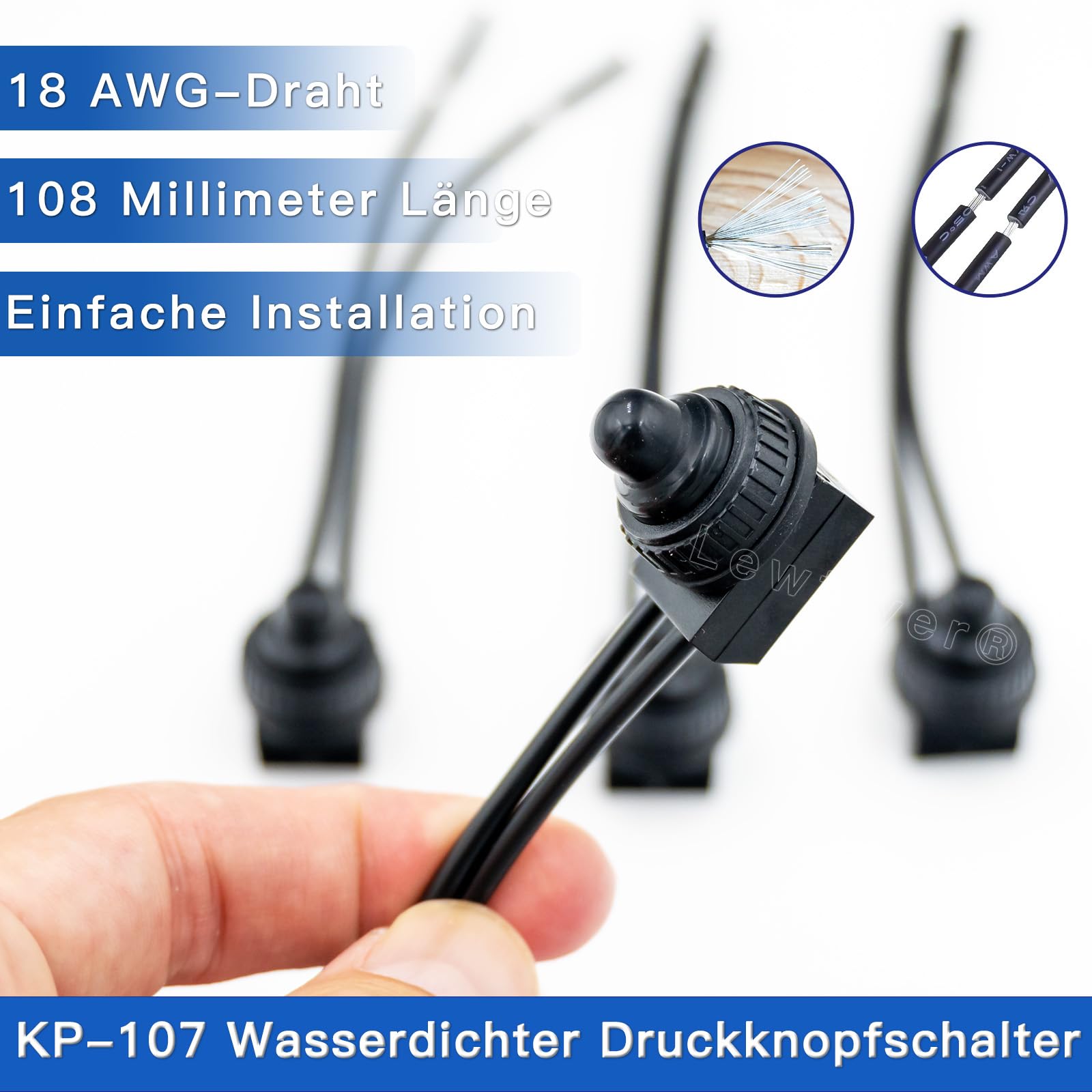 Lewttyer wodoszczelny mikroprzełącznik 12 V, 2-biegunowy, z przewodami 11 cm, 18 Awg (4 sztuki)