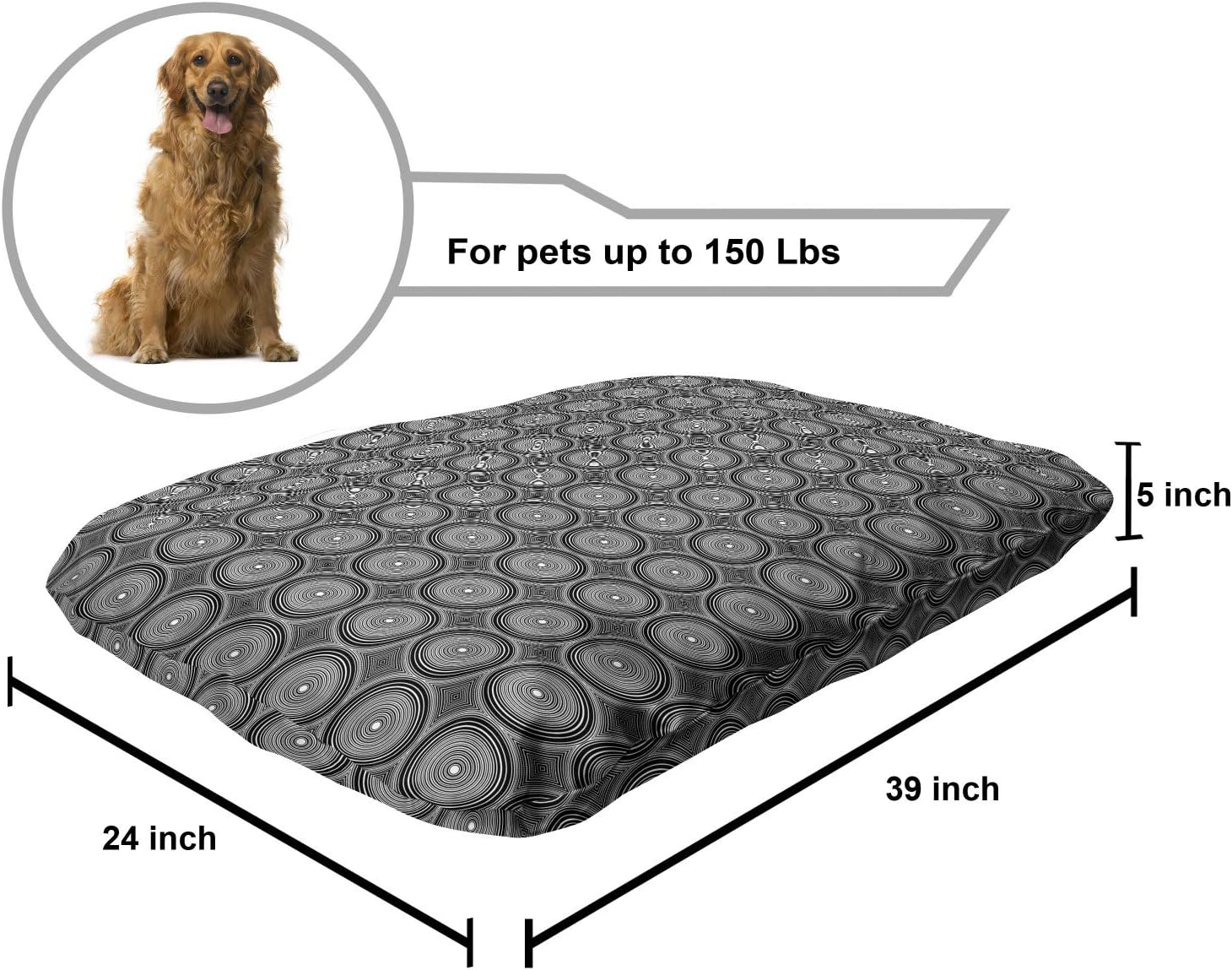 review Ambesonne Geometric Pet Bed, Monotone Contemporary Pattern of Stripes Circled Radial Pattern Modern, Chew Resistant Pad for Dogs and Cats Cushion with Removable Cover, 24