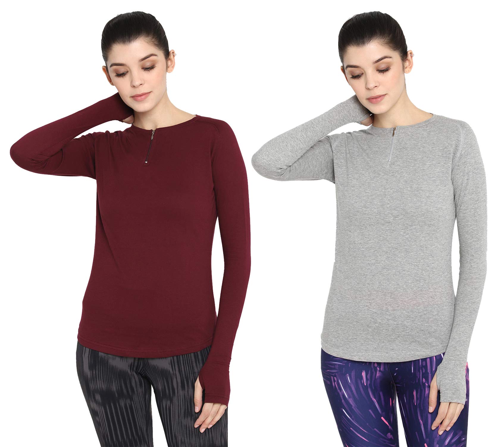 Women's Round Neck Zipper Raglan Sleeve Regular Fit Thumbopen Tshirt-image-34