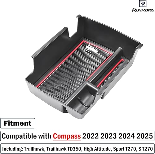 Miniatura 3 de RUNROAD Bandeja organizadora de consola central compatible con Jeep Compass 2022 2023 2024 2025, soporte para monedas, bandeja para reposabrazos,