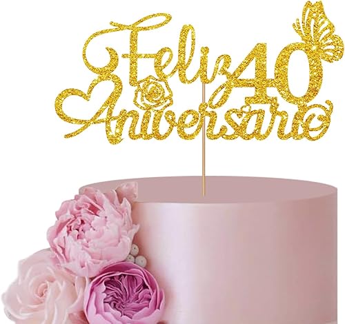 Miniatura 6 de Decoración de pastel de aniversario 50 dorado para decoración de fiesta de 50 aniversario, letrero de mariposa dorado con purpurina dorada,